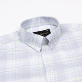 Plaksy Silver With Pale Green Checked Button Down Cotton Shirt - John Ellies