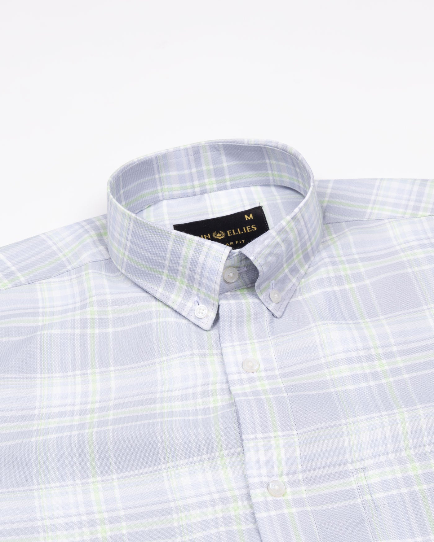 Plaksy Silver With Pale Green Checked Button Down Cotton Shirt - John Ellies