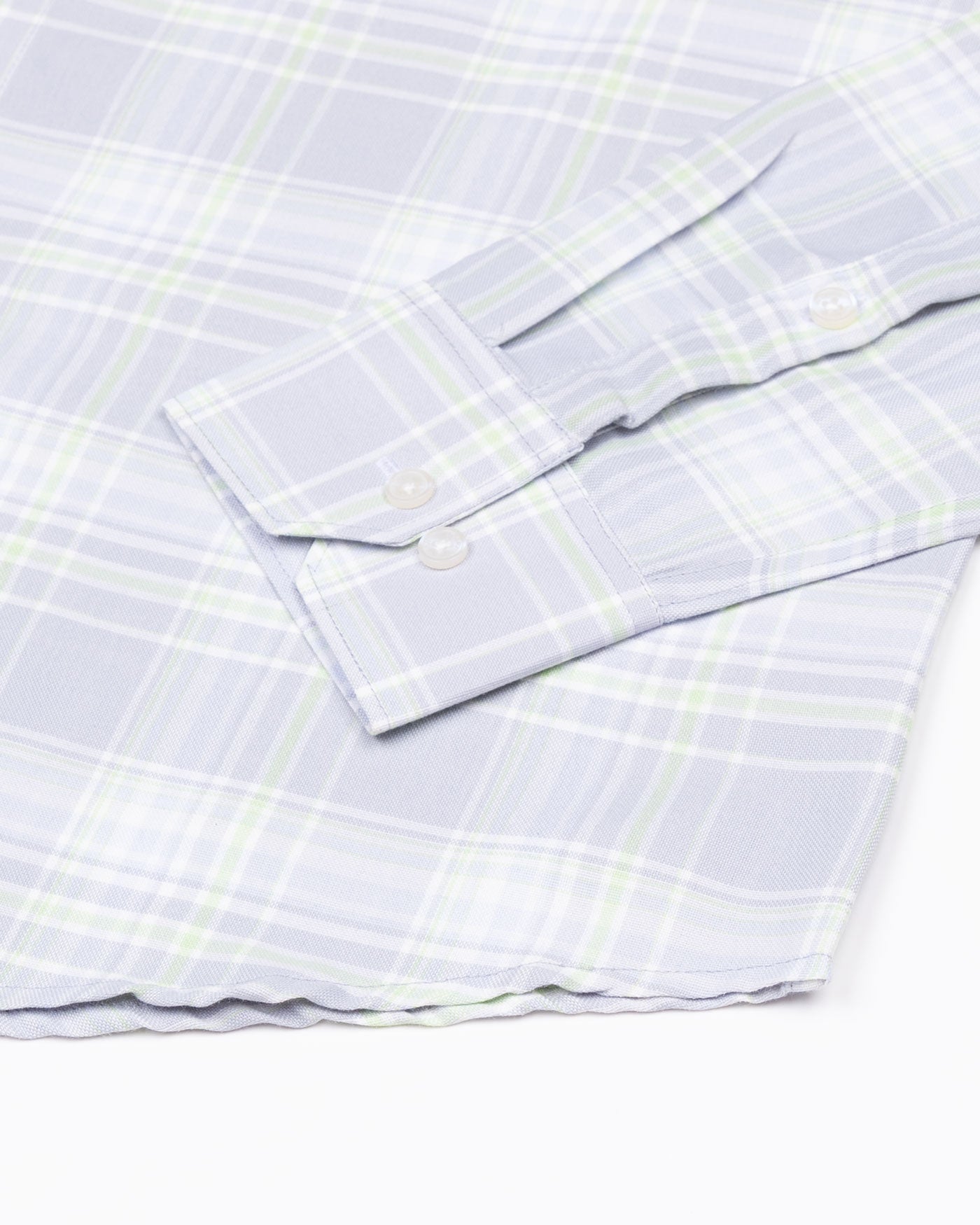 Plaksy Silver With Pale Green Checked Button Down Cotton Shirt - John Ellies