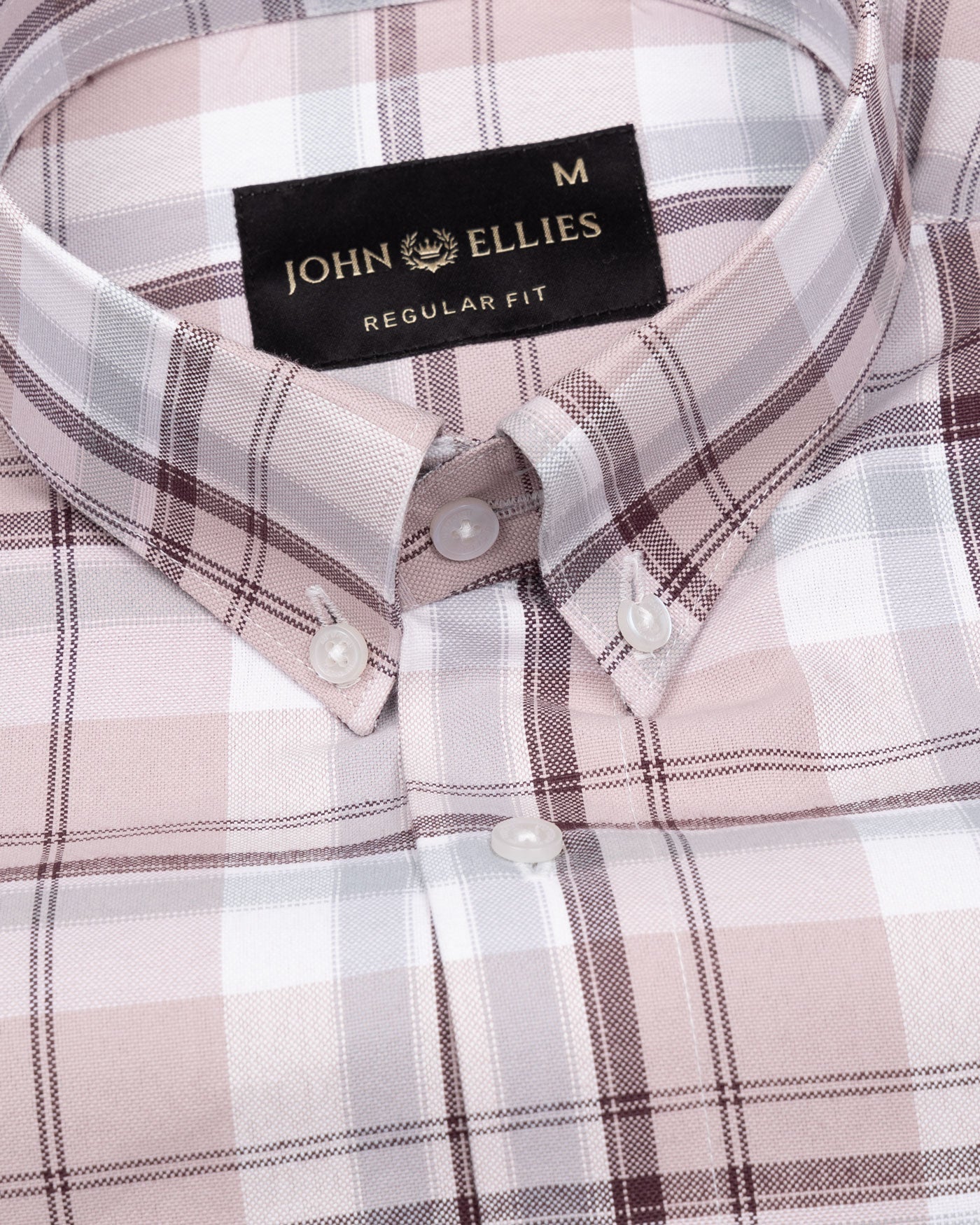 Plaksy Peach Checked Button Down Cotton Shirt - John Ellies