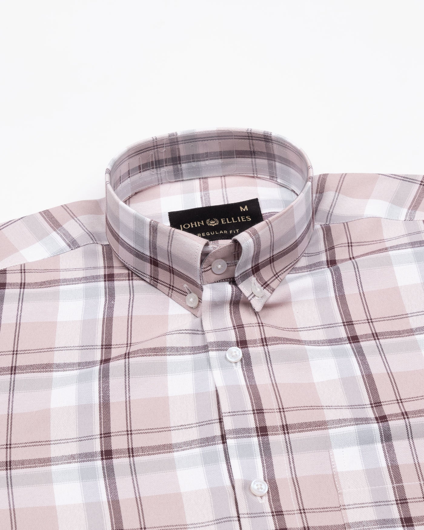 Plaksy Peach Checked Button Down Cotton Shirt - John Ellies