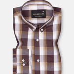 Plaksy Brown And White Checked Button Down Cotton Shirt - John Ellies