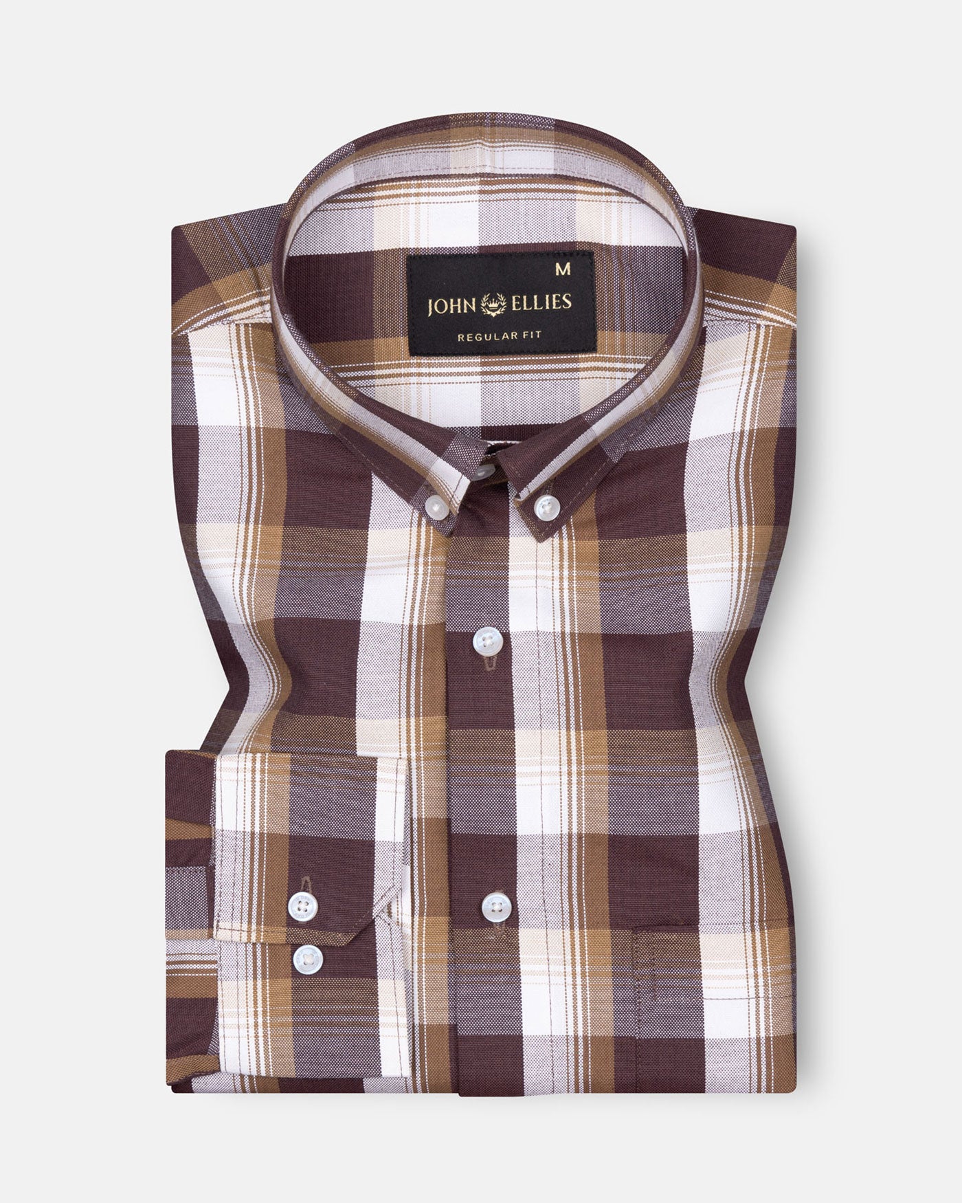 Plaksy Brown And White Checked Button Down Cotton Shirt - John Ellies