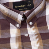 Plaksy Brown And White Checked Button Down Cotton Shirt - John Ellies