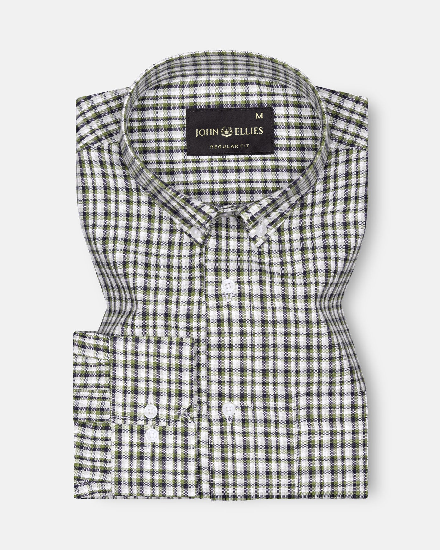 Tauris Green Checked Button Down Cotton Shirt - John Ellies