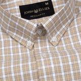 Tauris Khaki Brown Checked Button Down Cotton Shirt - John Ellies