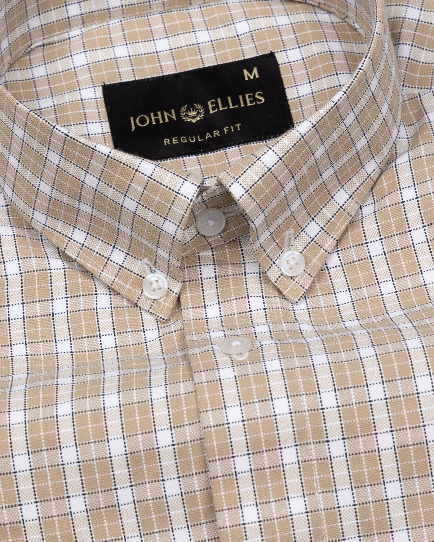 Tauris Khaki Brown Checked Button Down Cotton Shirt - John Ellies