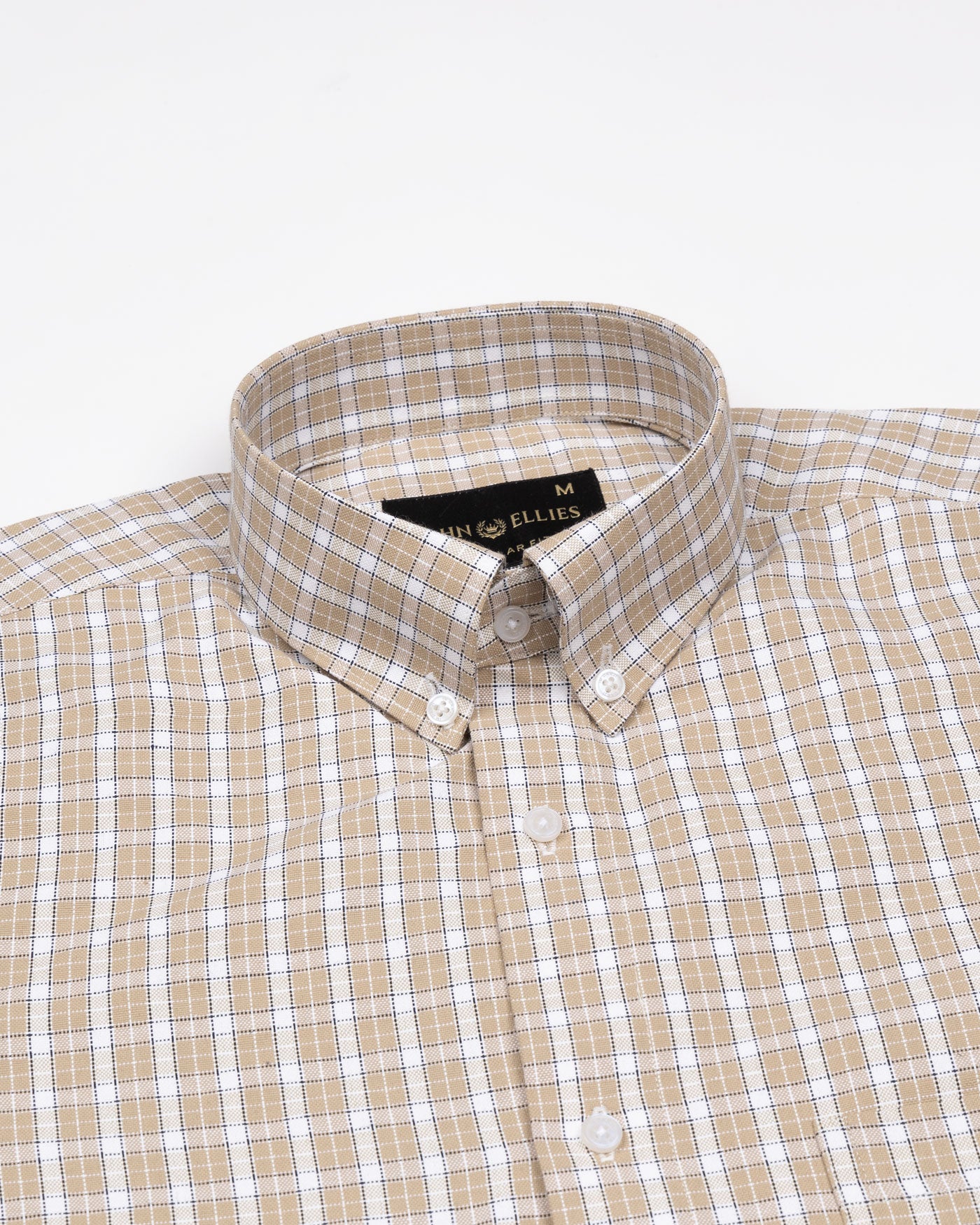 Tauris Khaki Brown Checked Button Down Cotton Shirt - John Ellies