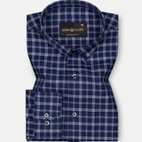 Tauris Navy Blue Checked Button Down Cotton Shirt - John Ellies