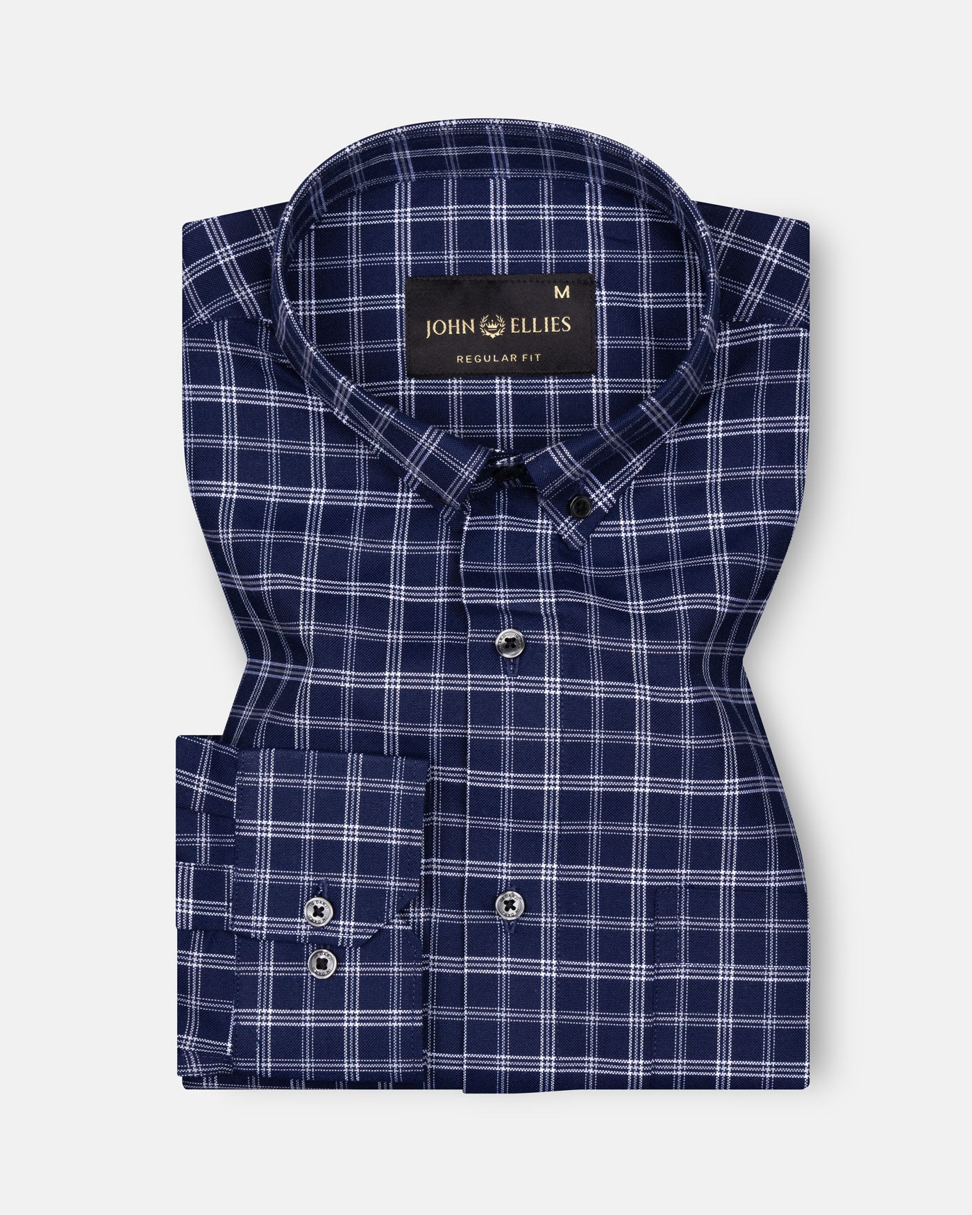 Tauris Navy Blue Checked Button Down Cotton Shirt - John Ellies