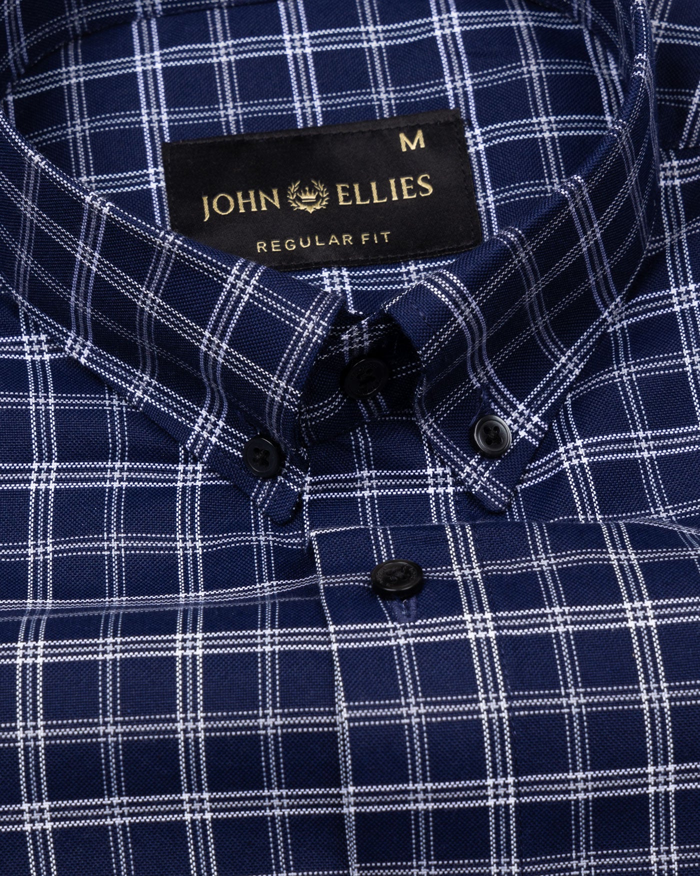 Tauris Navy Blue Checked Button Down Cotton Shirt - John Ellies