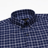 Tauris Navy Blue Checked Button Down Cotton Shirt - John Ellies