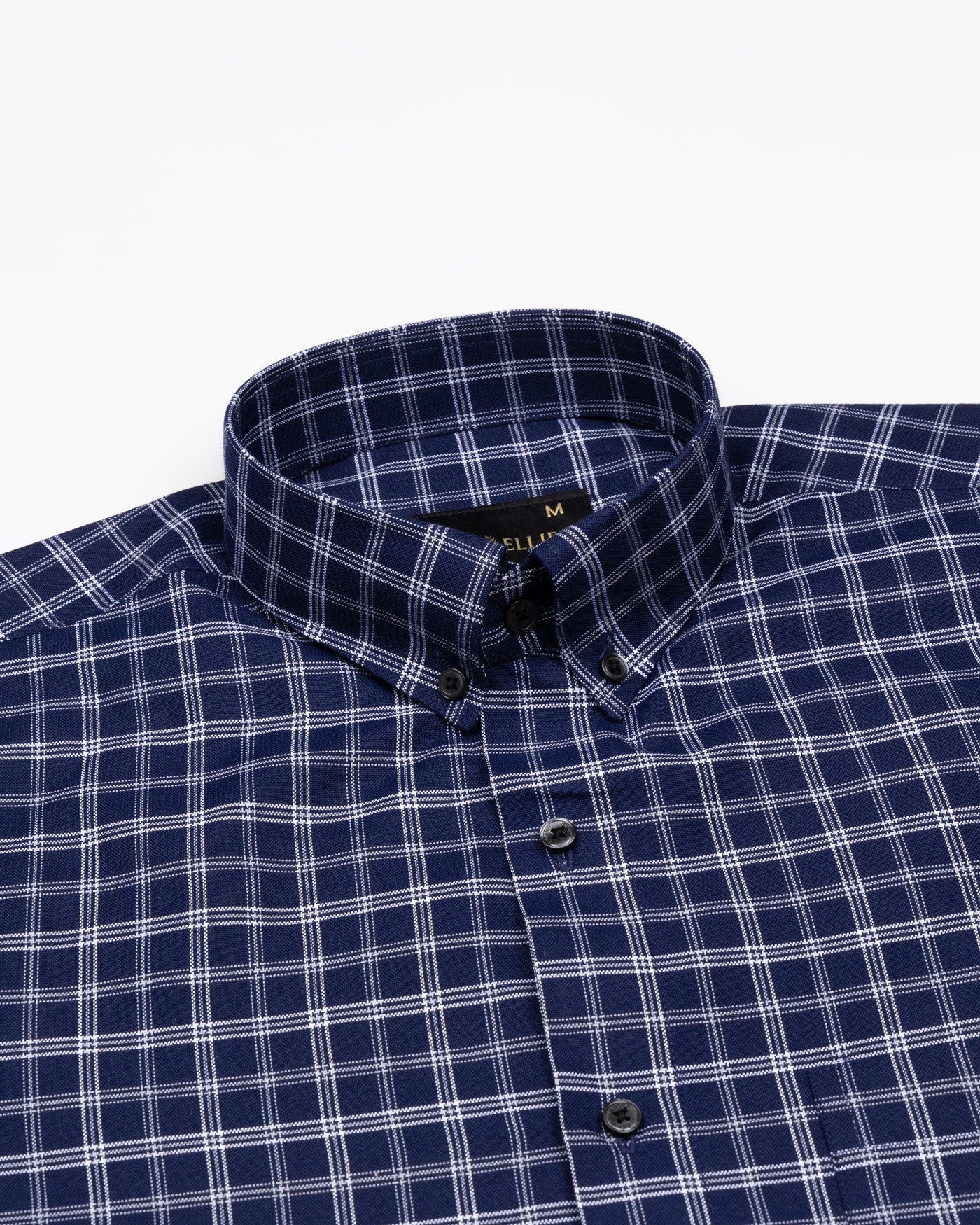 Tauris Navy Blue Checked Button Down Cotton Shirt - John Ellies