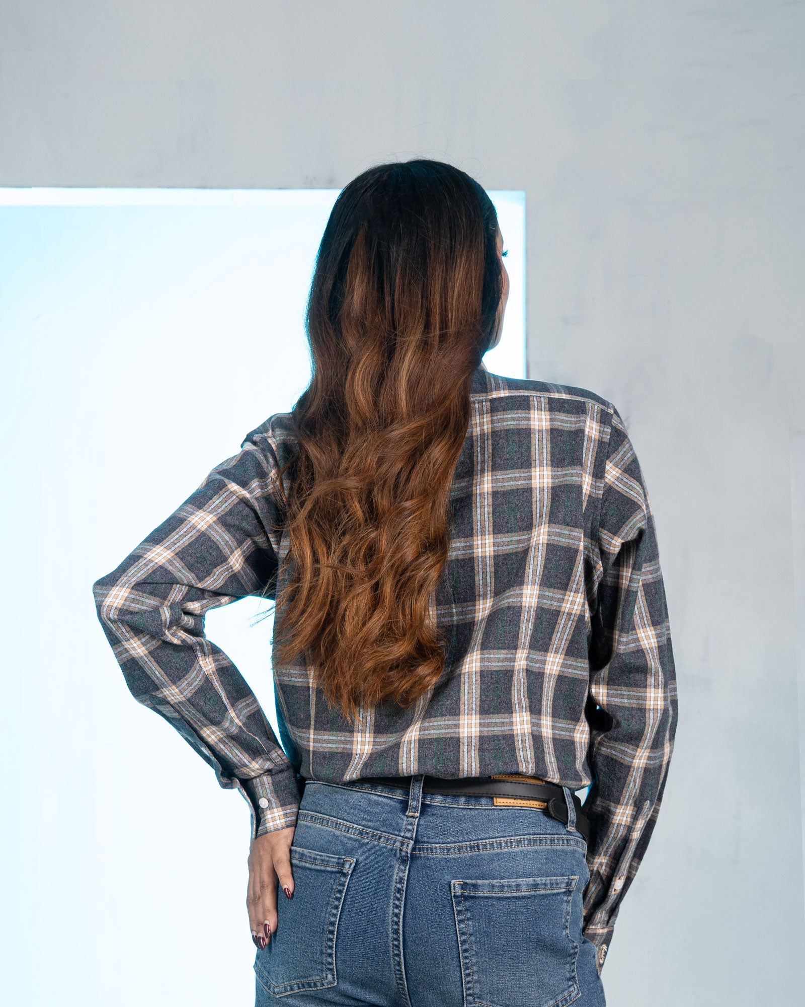 Elan Grey Check Cotton Women Shirt - John Ellies