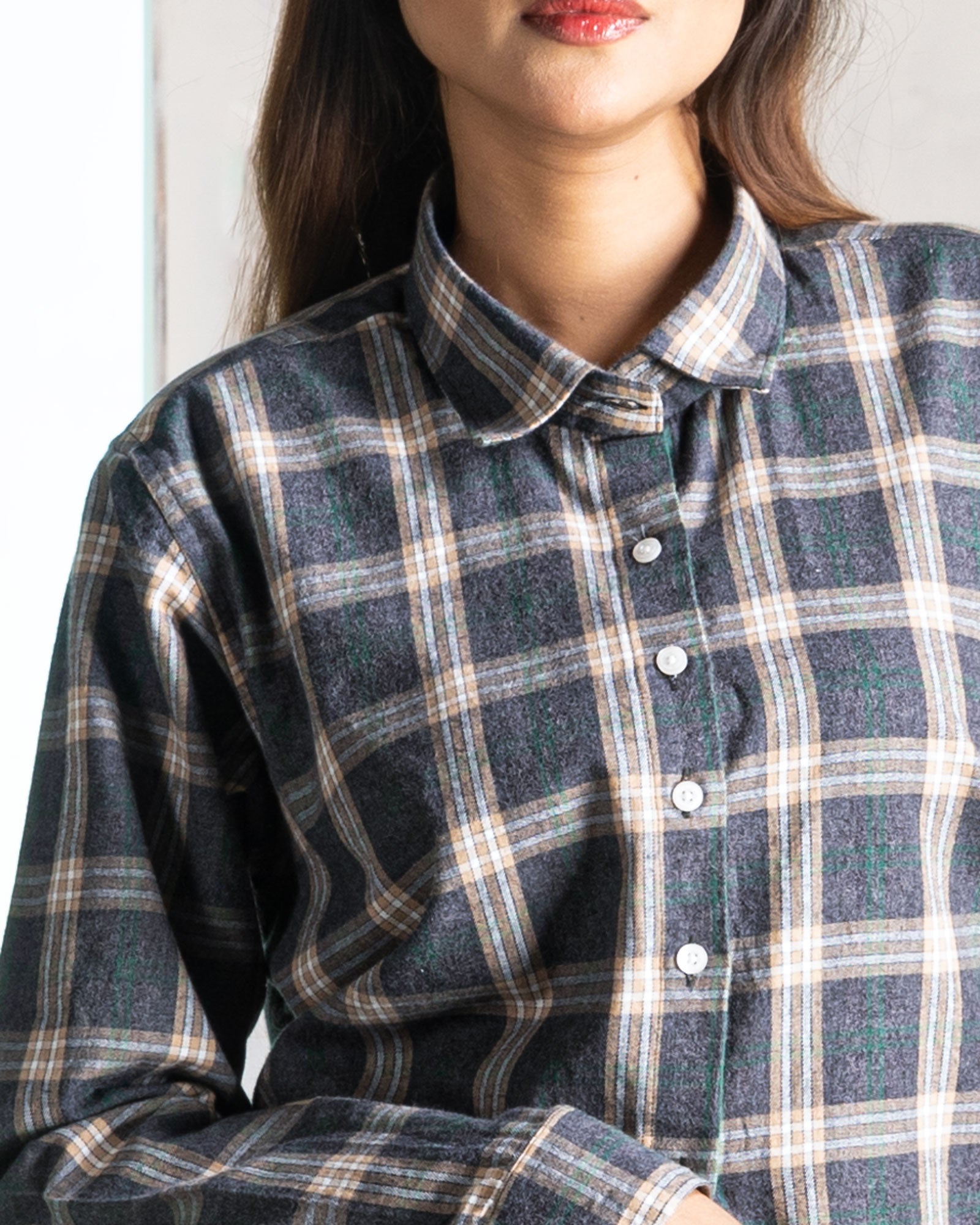 Elan Grey Check Cotton Women Shirt - John Ellies