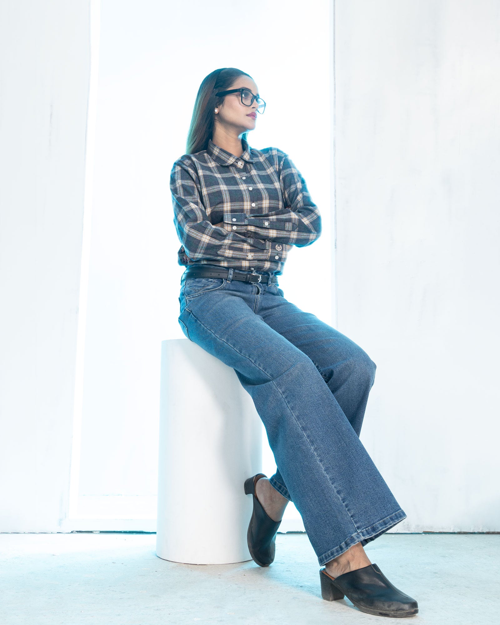 Elan Grey Check Cotton Women Shirt - John Ellies