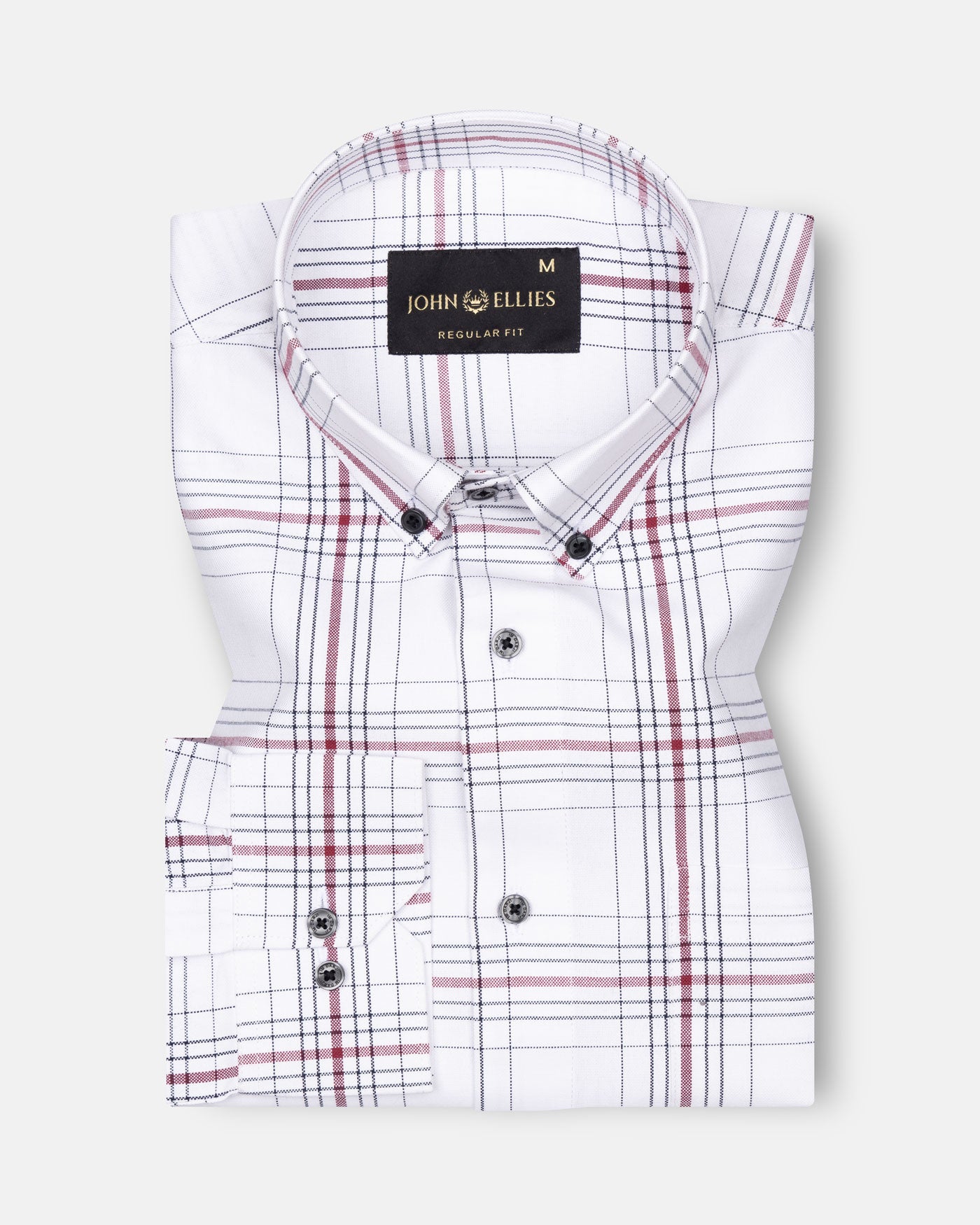 Kentar White And Red Plaid Button Down Cotton Shirt - John Ellies