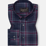 Kentar Navy And Red Plaid Button Down Cotton Shirt - John Ellies