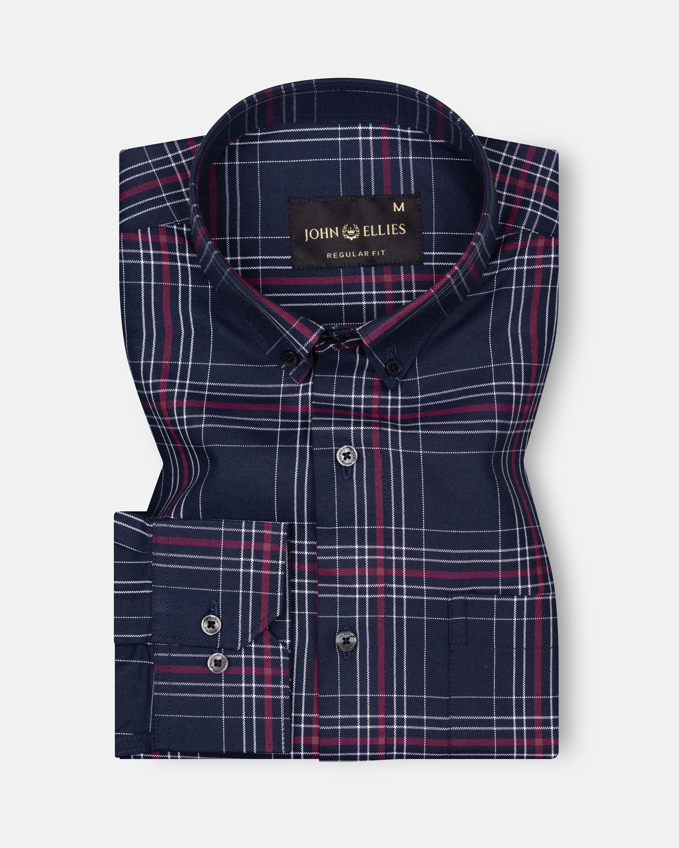 Kentar Navy And Red Plaid Button Down Cotton Shirt - John Ellies