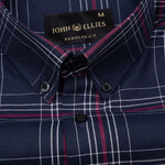 Kentar Navy And Red Plaid Button Down Cotton Shirt - John Ellies