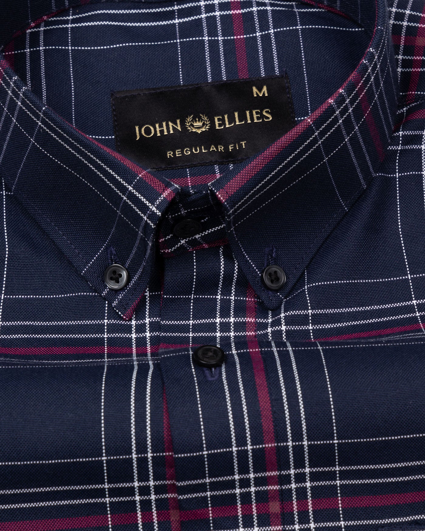 Kentar Navy And Red Plaid Button Down Cotton Shirt - John Ellies