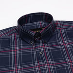 Kentar Navy And Red Plaid Button Down Cotton Shirt - John Ellies