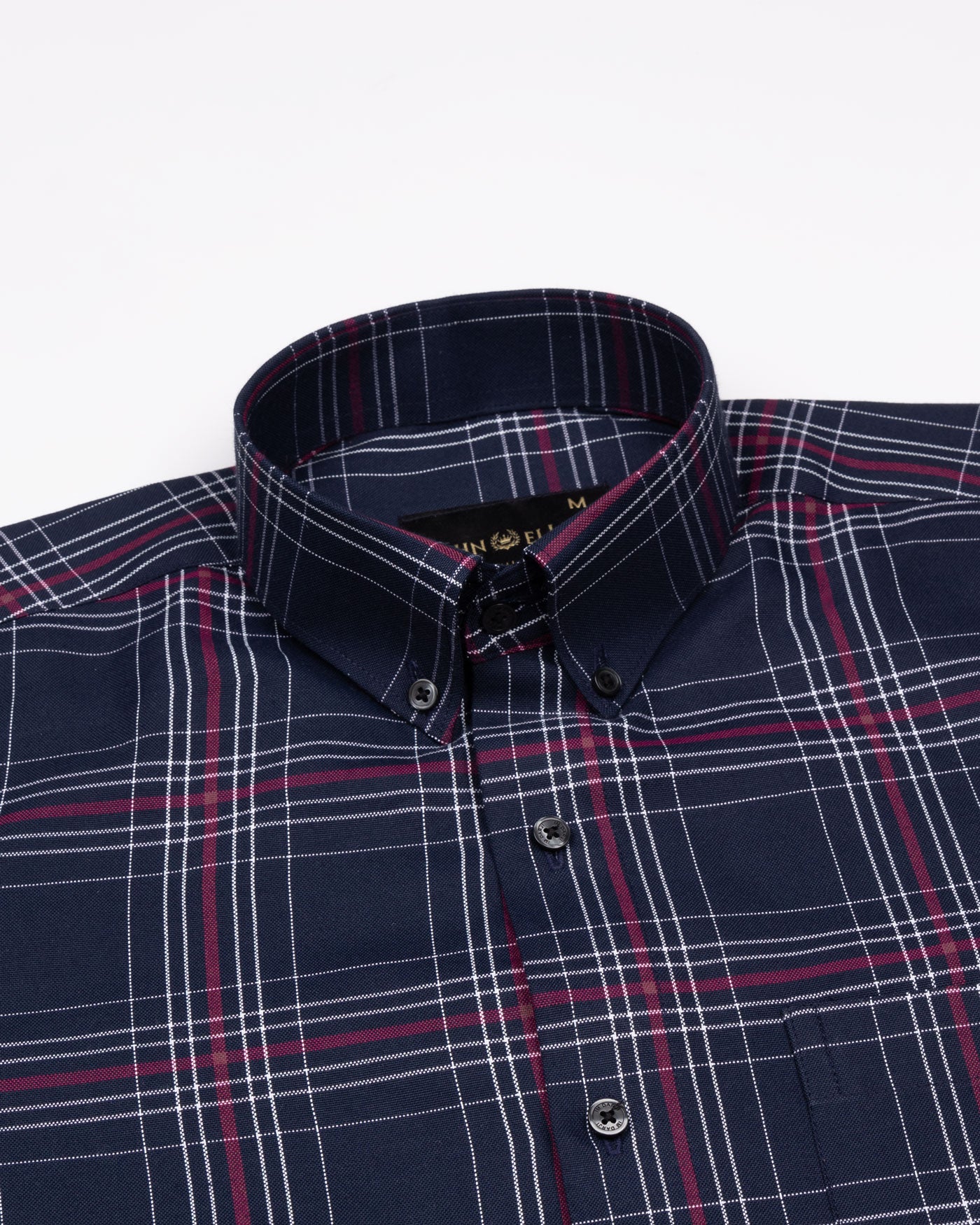 Kentar Navy And Red Plaid Button Down Cotton Shirt - John Ellies