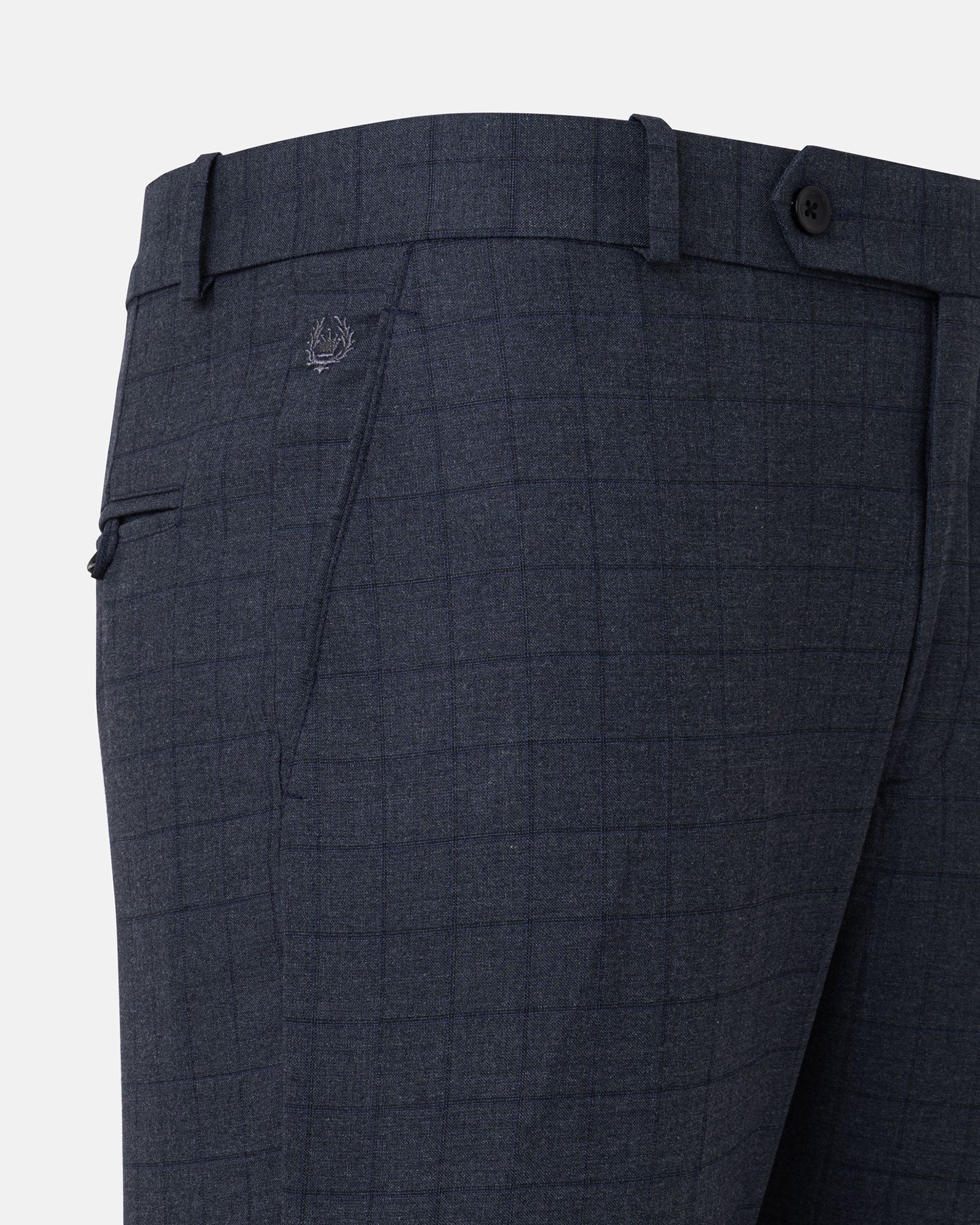Robbs Navy Blue Checked Formal Pant - John Ellies