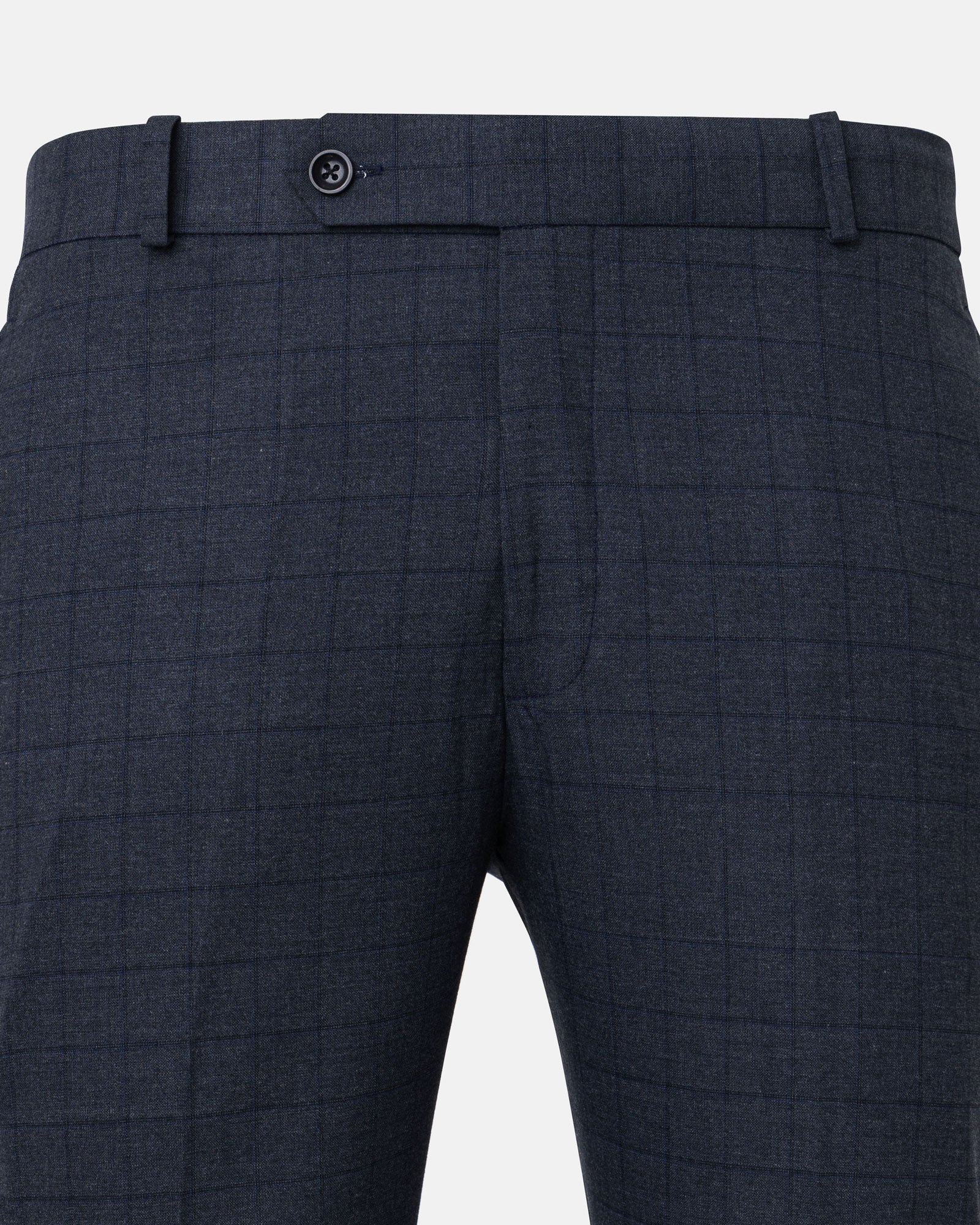 Robbs Navy Blue Checked Formal Pant - John Ellies