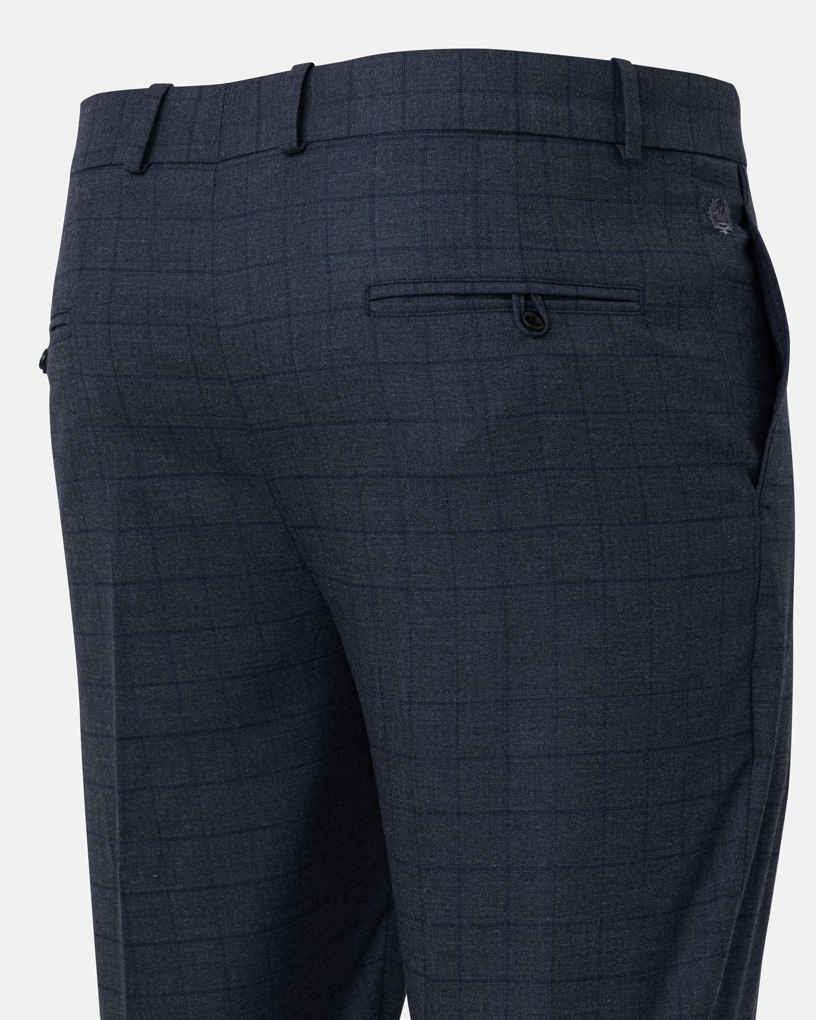 Robbs Navy Blue Checked Formal Pant - John Ellies