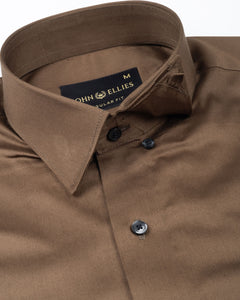 Rostin Coffee Hidden Button Down Giza Cotton Shirt - John Ellies