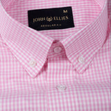 Vorniq Pink Gingham Check Button Down Cotton Shirt - John Ellies
