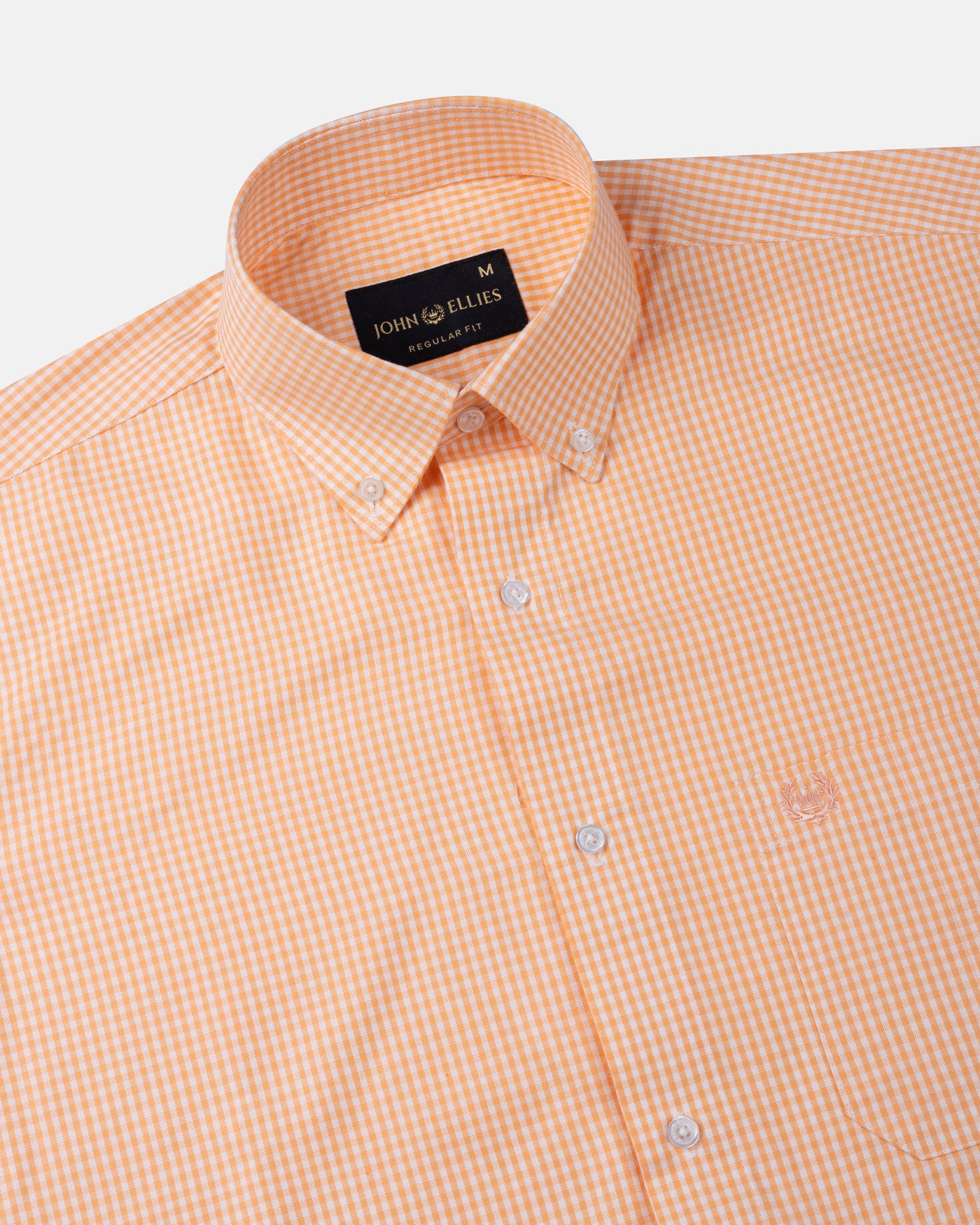 Vorniq Orange Gingham Check Button Down Cotton Shirt - John Ellies