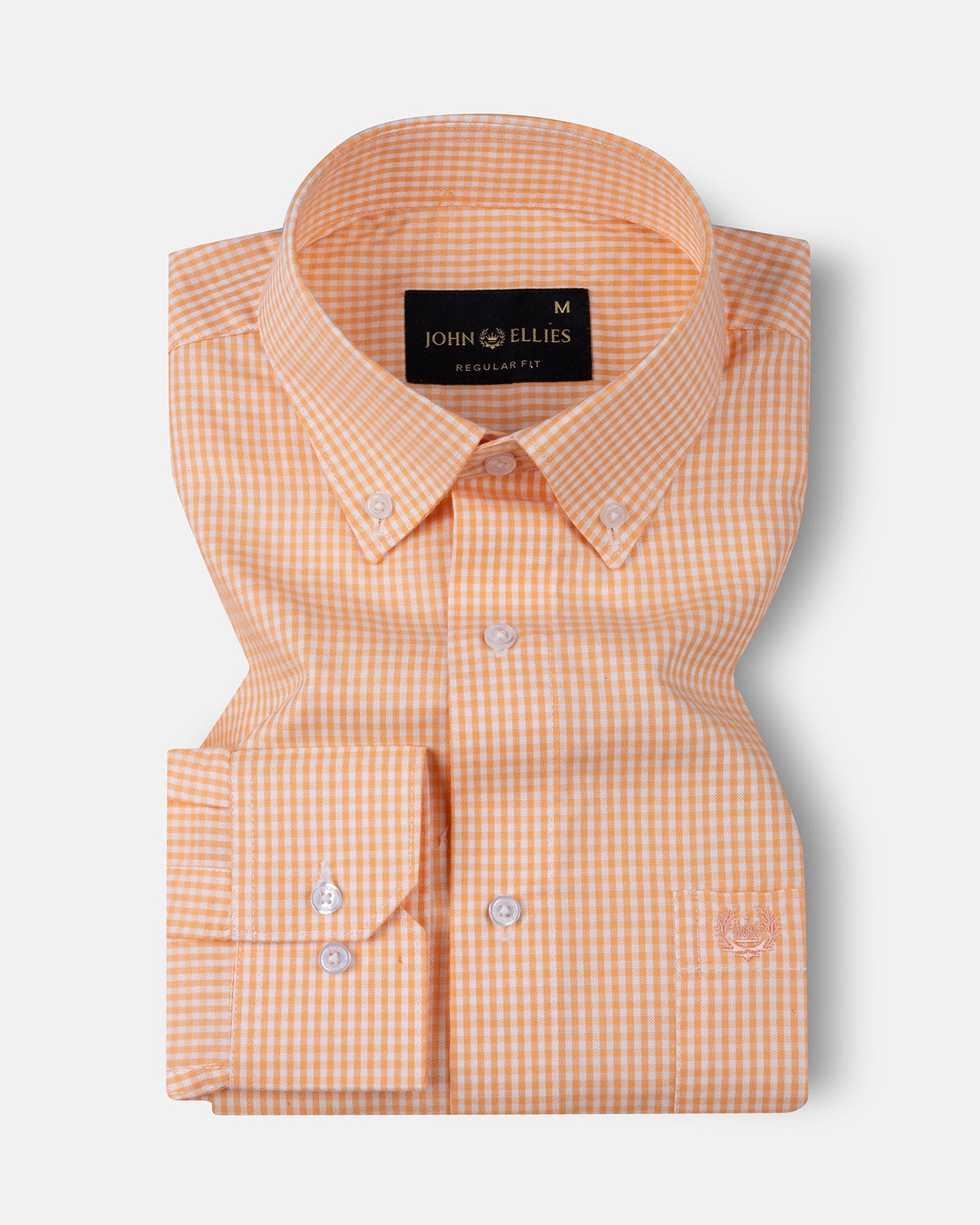Vorniq Orange Gingham Check Button Down Cotton Shirt - John Ellies