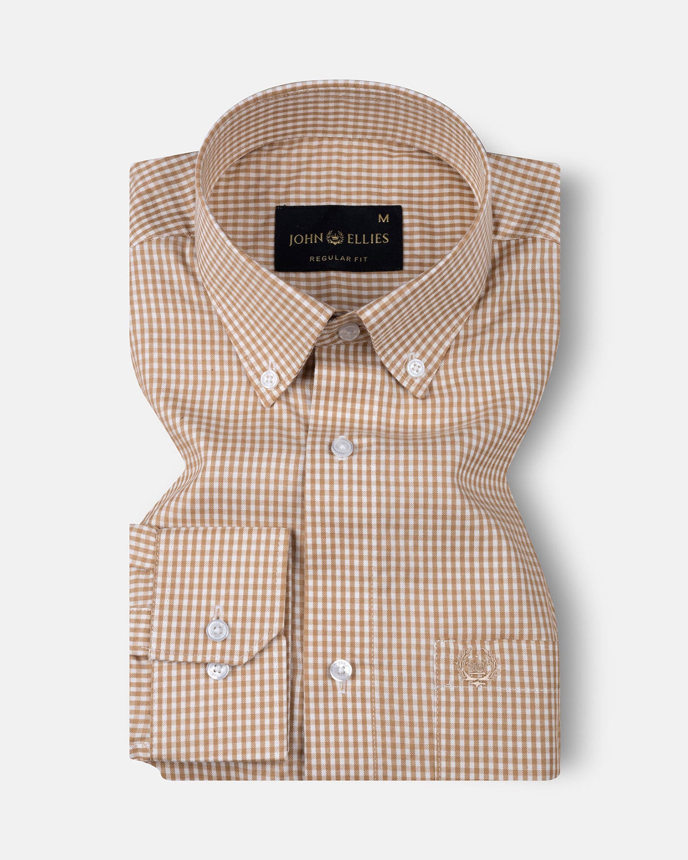 Vorniq Brown Gingham Check Button Down Cotton Shirt - John Ellies