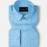 Vorniq Cyan Gingham Check Button Down Cotton Shirt - John Ellies