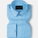 Vorniq Cyan Gingham Check Button Down Cotton Shirt - John Ellies