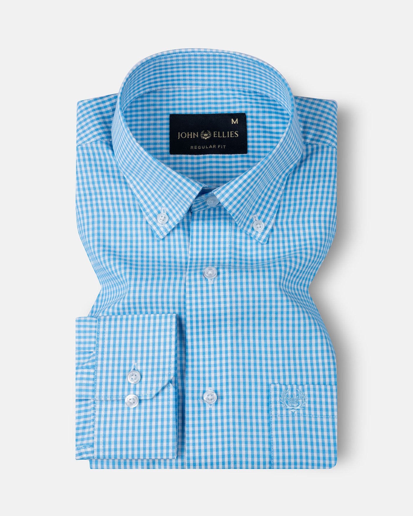 Vorniq Cyan Gingham Check Button Down Cotton Shirt - John Ellies