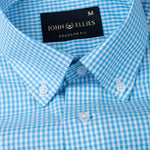 Vorniq Cyan Gingham Check Button Down Cotton Shirt - John Ellies