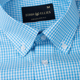 Vorniq Cyan Gingham Check Button Down Cotton Shirt - John Ellies