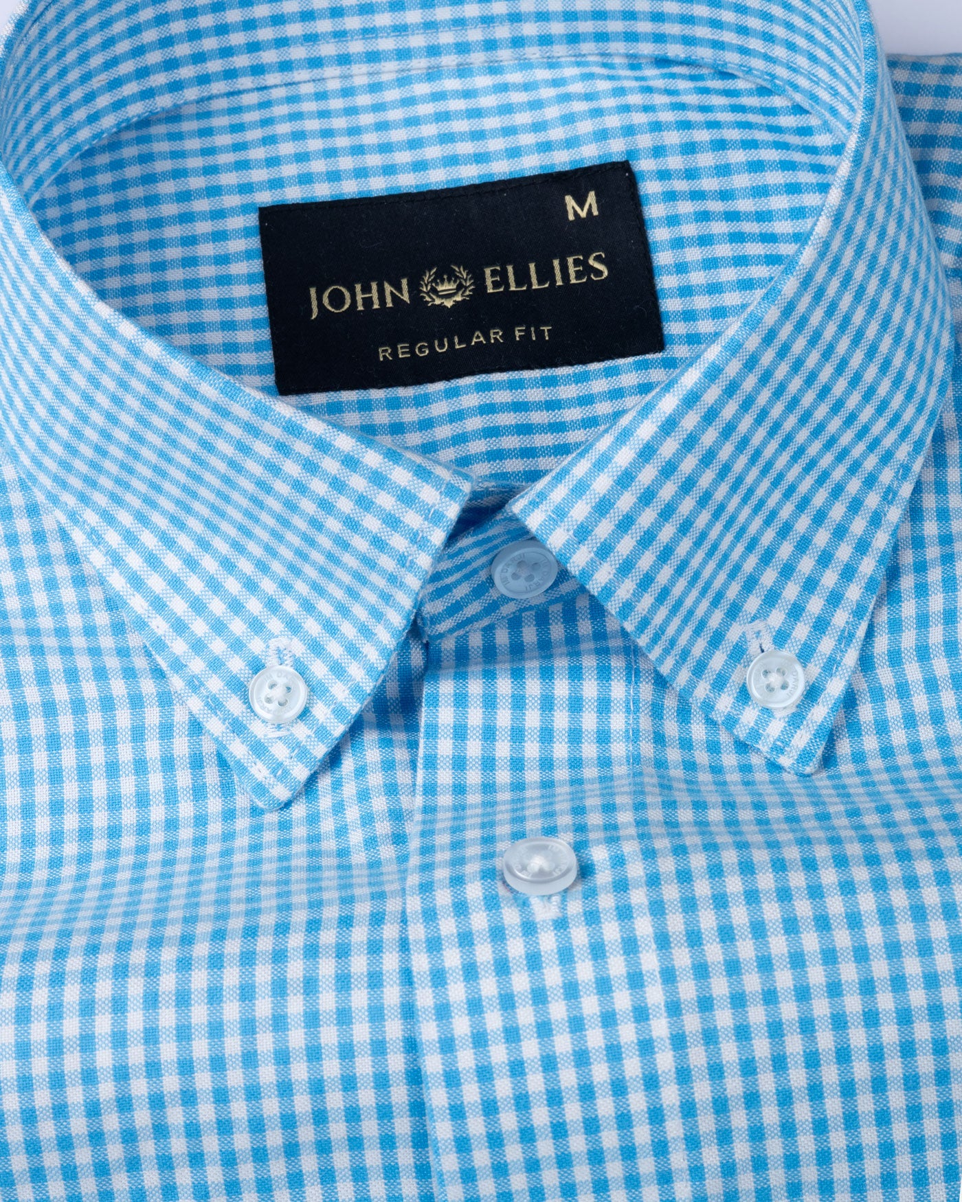 Vorniq Cyan Gingham Check Button Down Cotton Shirt - John Ellies