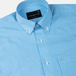 Vorniq Cyan Gingham Check Button Down Cotton Shirt - John Ellies