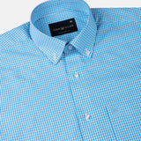 Vorniq Cyan Gingham Check Button Down Cotton Shirt - John Ellies