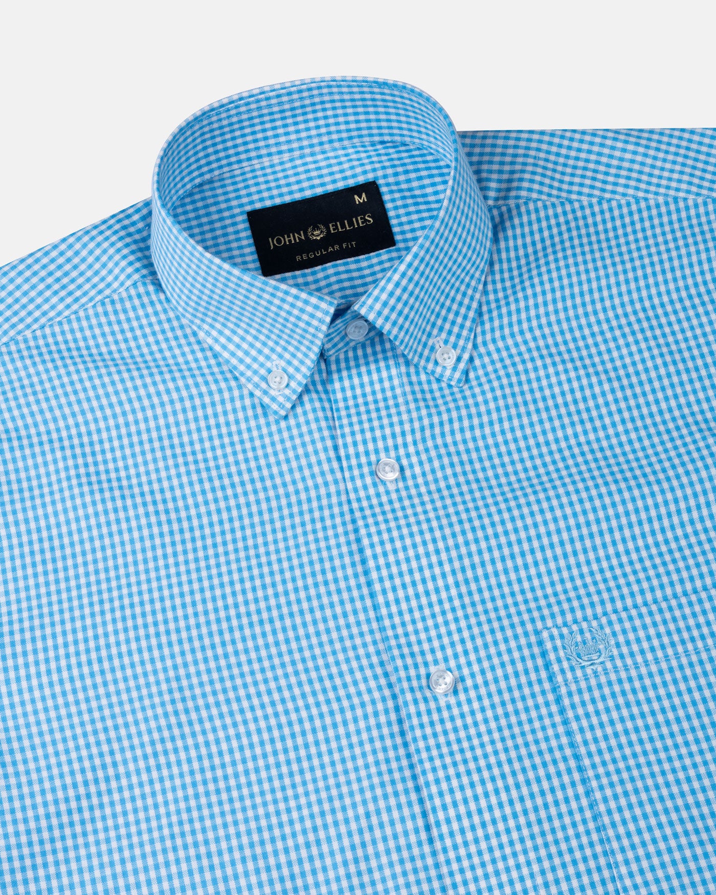 Vorniq Cyan Gingham Check Button Down Cotton Shirt - John Ellies