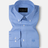 Vorniq Blue Gingham Check Button Down Cotton Shirt - John Ellies