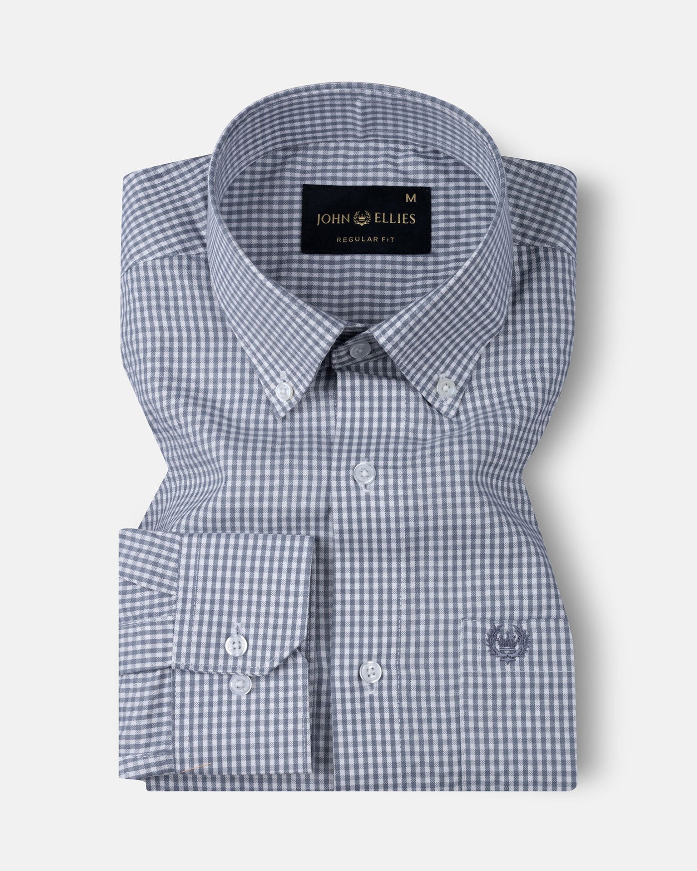 Vorniq Grey Gingham Check Button Down Cotton Shirt - John Ellies
