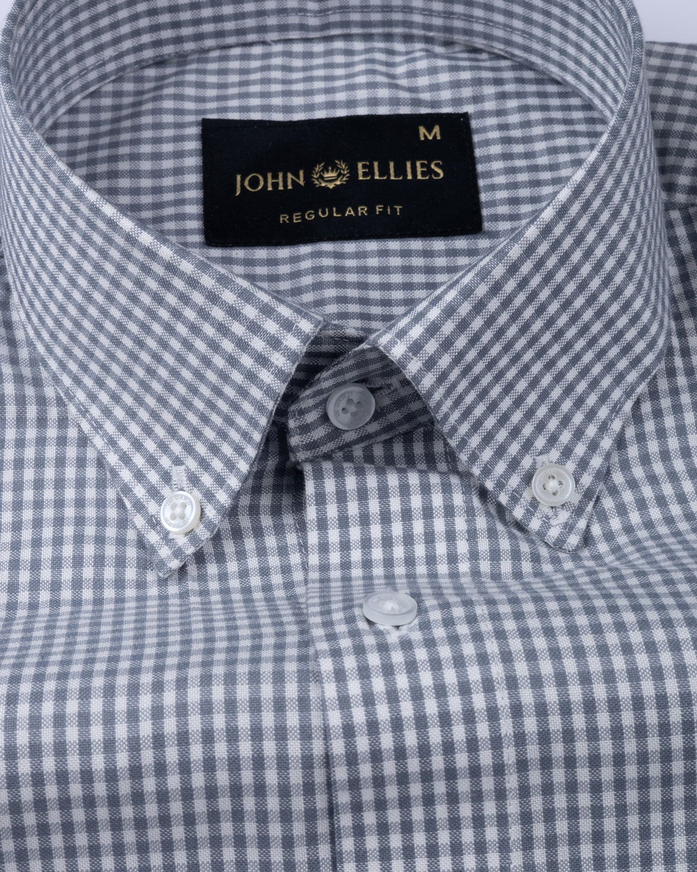 Vorniq Grey Gingham Check Button Down Cotton Shirt - John Ellies