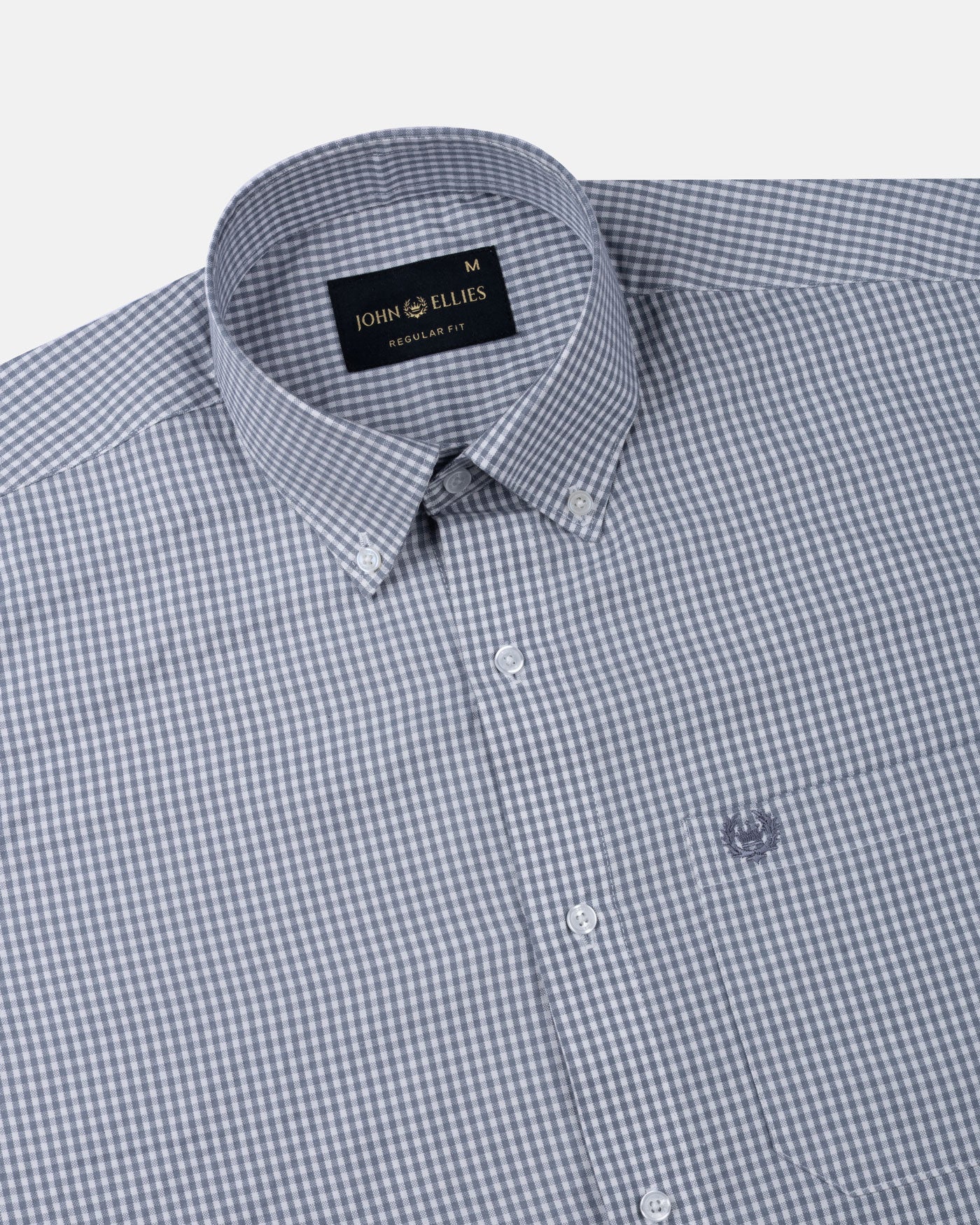 Vorniq Grey Gingham Check Button Down Cotton Shirt - John Ellies
