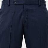 Ascots Navy Blue Plain Formal Cotton Pant - John Ellies