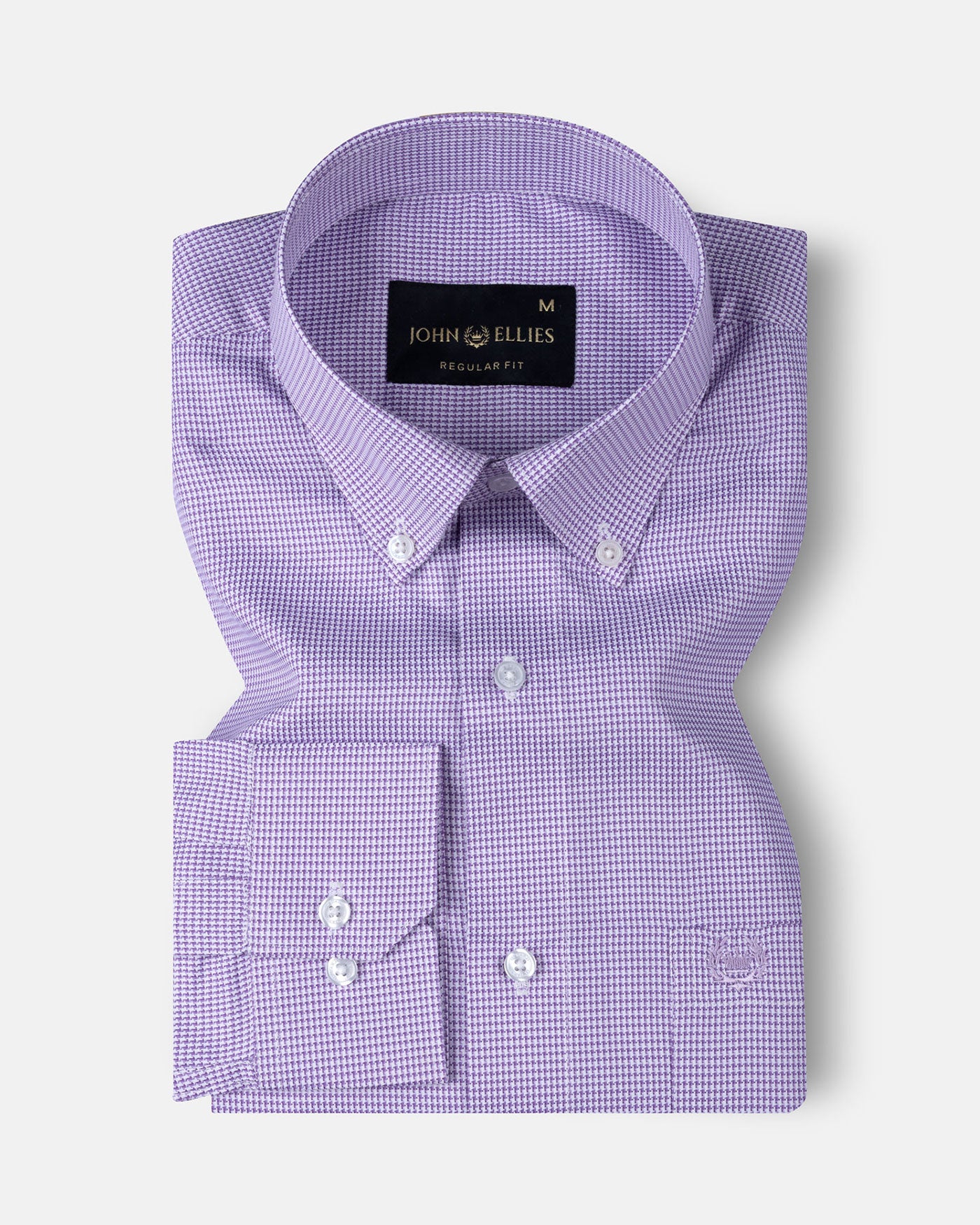 Gravone Purple Houndstooth Button Down Cotton Shirt - John Ellies